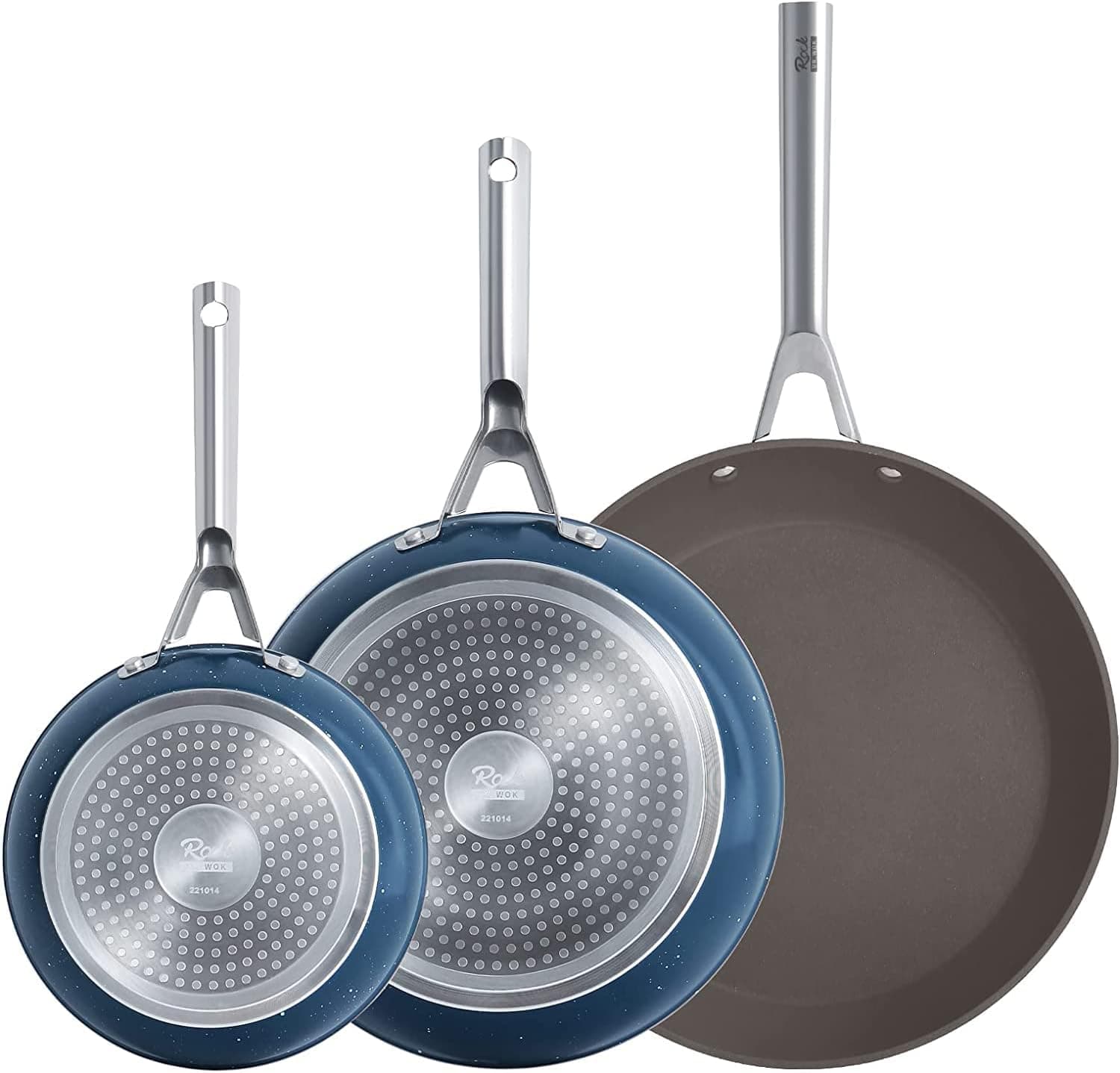 ROCKURWOK Durable 3 Pcs Frying Pan Set, Ceramic Nonstick Cookware Set, 8in/10in Omelet Pan, 12in Skillet, Inducton, Dishwasher & Ovens Safe, Free of PFAS & PTFE, Sapphire Blue