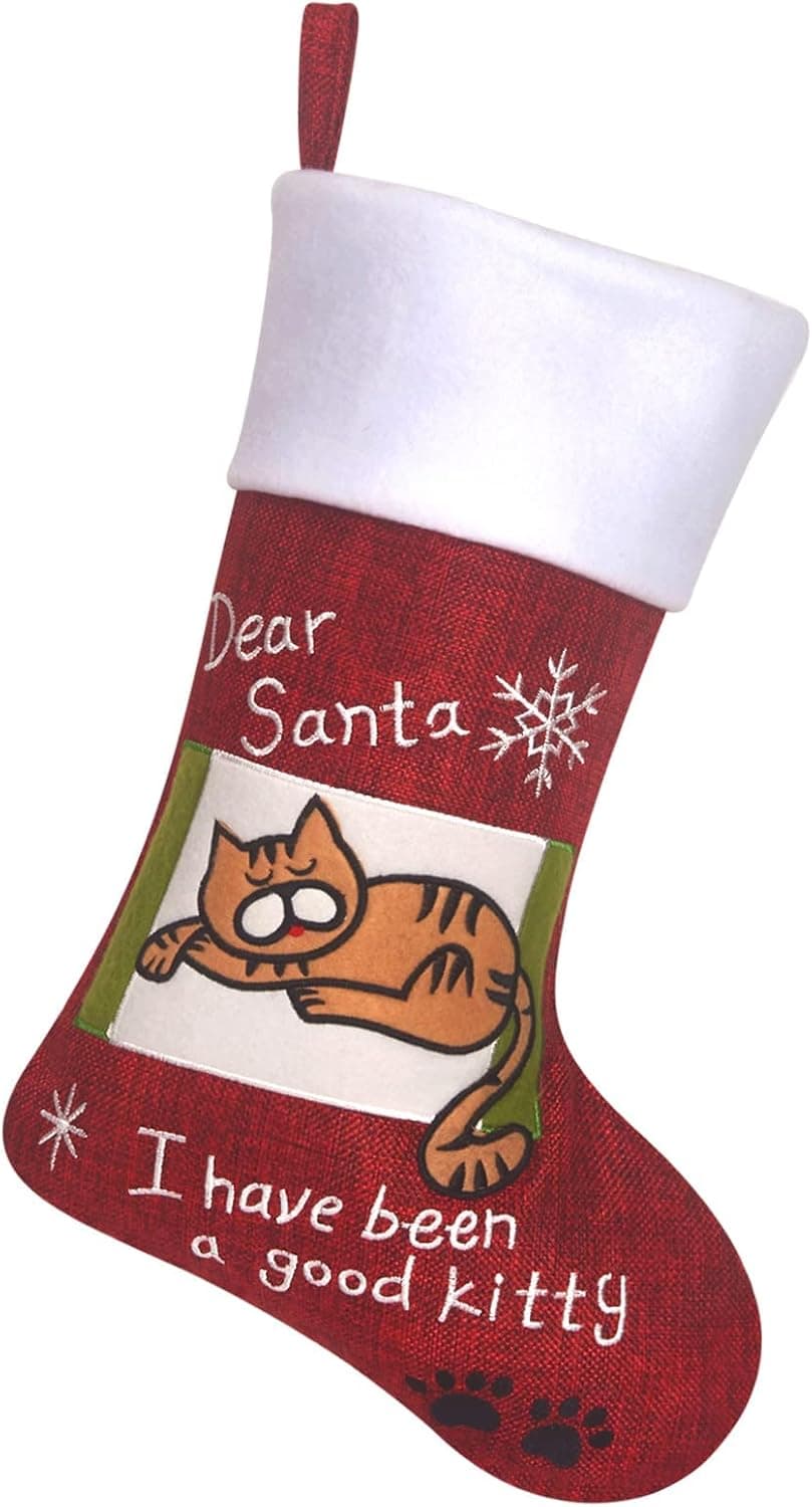 BSTAOFY Christmas Stockings for Cats Embroidered Fleece Cuff Socks Xmas Tree Hanging Decor Party Ornaments Pets Gifts Kids Keepsake