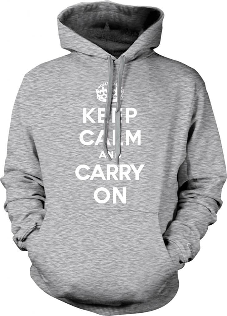 Keep Calm And Carry On Hooded Sweatshirt, Keep Calm WWII Propaganda Poster Design Hoodie (Light Gray, X-Large)