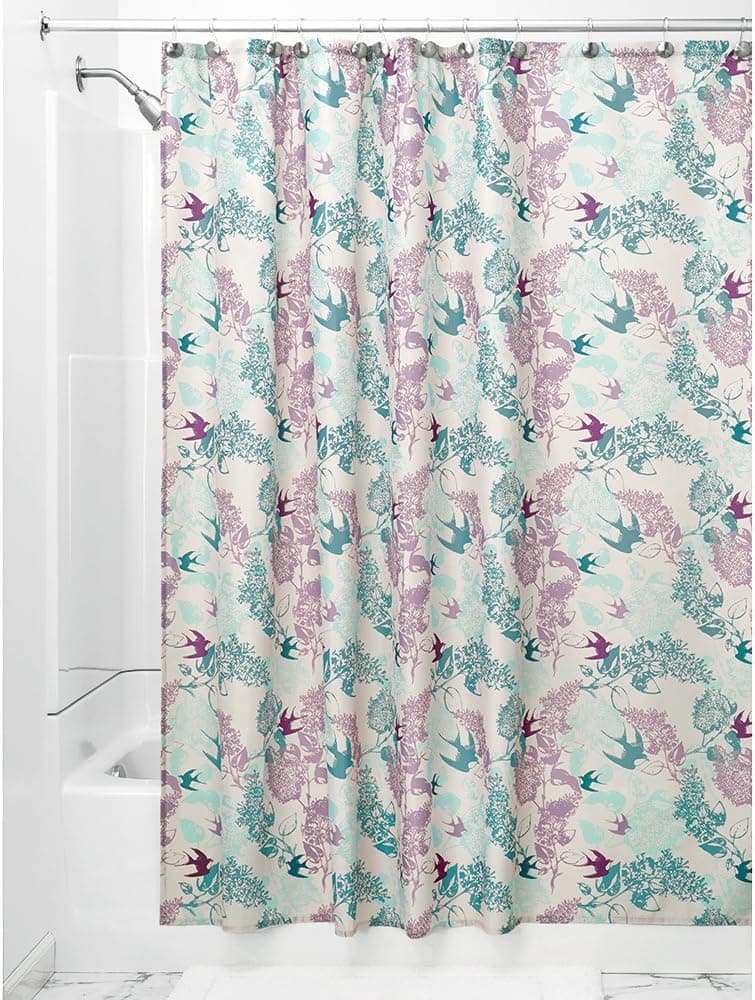 InterDesign Josie Fabric Shower Curtain, Mint/Lavender