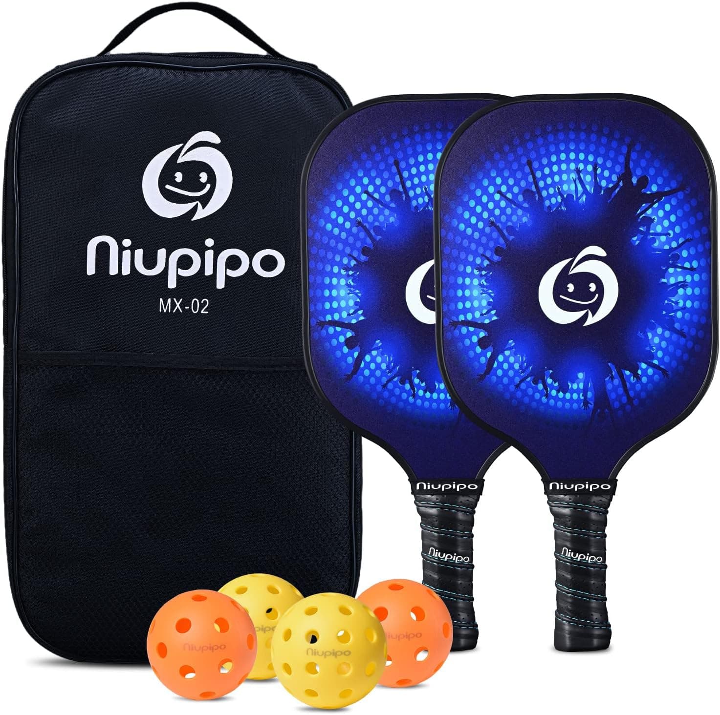 niupipo Pickleball Paddles, USA Pickleball Approved Pickleball Paddles Set of 2, Carbon Fiber Face, Polypropylene Honeycomb Core, Pickleball Rackets with 1 Pickleball Bag/2 Covers