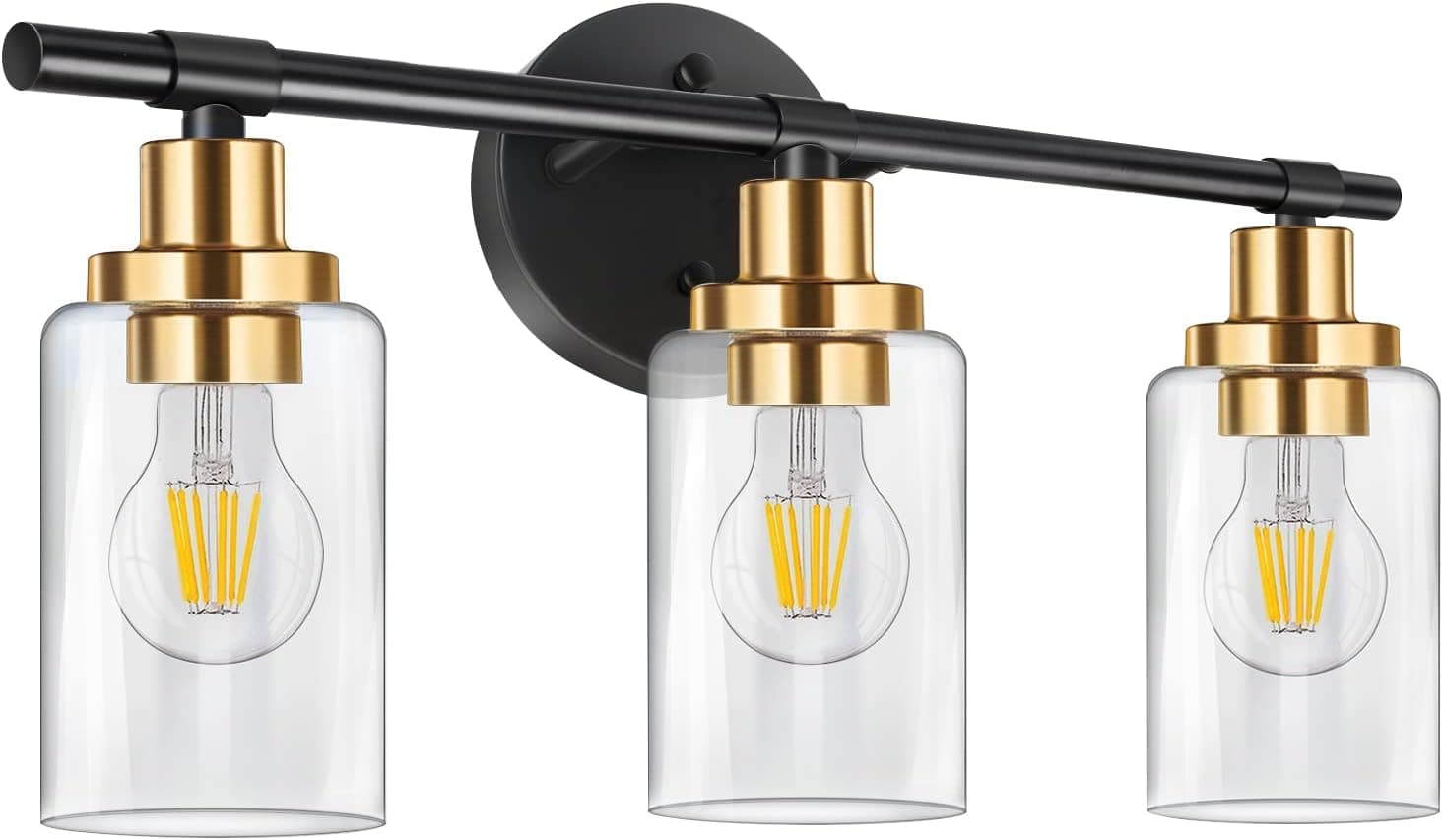 Afootry Bathroom Light Fixtures, 3-Light Black and Gold Vanity Lights Modern Metal Wall Sconces Lighting Fixtures with Clear Glass Shade,Wall Lamp for Mirror Porch Kitchen Bedroom Living Room