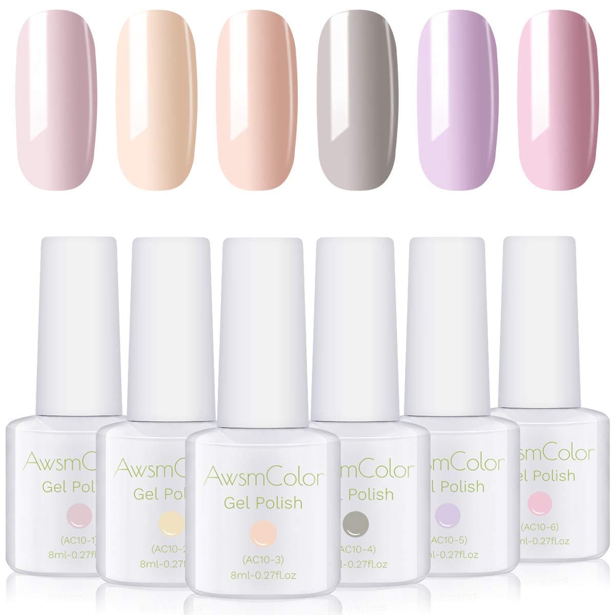 awsmcolor Nail Gel Polish, Soak Off Gel Nail Polish Kit Pastel Soothing Soft Color Gel Polish Set 2021 6 Bottles 8ML Soft and Feminine Gels for Women Girl DIY at Home Manicure