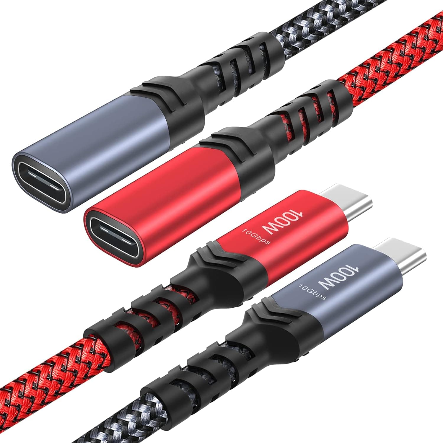 USB C Extension Cable,Besgoods 3ft USB 3.2 USB-C Male to Female Extender Cord 5A Fast Charge&10Gbps Sync for USB C Hub/Dongle,Thunderbolt 3 Port,MacBook Pro,iPad,Dell XPS 13,Switch,SSD-2Pack,Black&Red