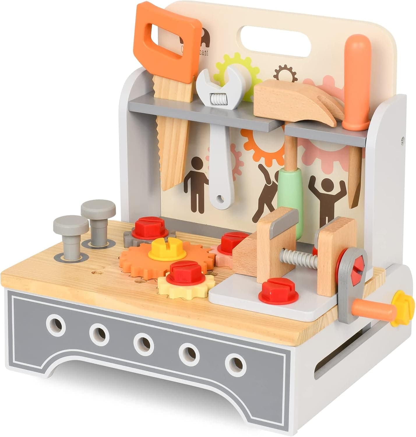 Joydom Mini Tool Bench for Kids, Wooden Play Workbench, Toy Bench Workshop with Tools Set, Wooden Construction Bench Toy Gift for 3 4 5 Years Old Boys Girls