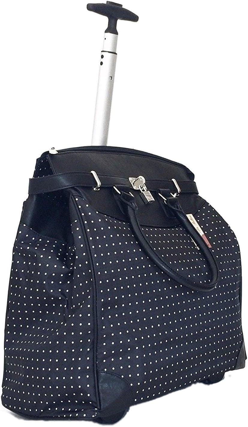 Trendy Flyer Computer/Laptop Bag Tote Duffel Rolling Wheel Case Purse Tablet (Polka Dots Black Trim)
