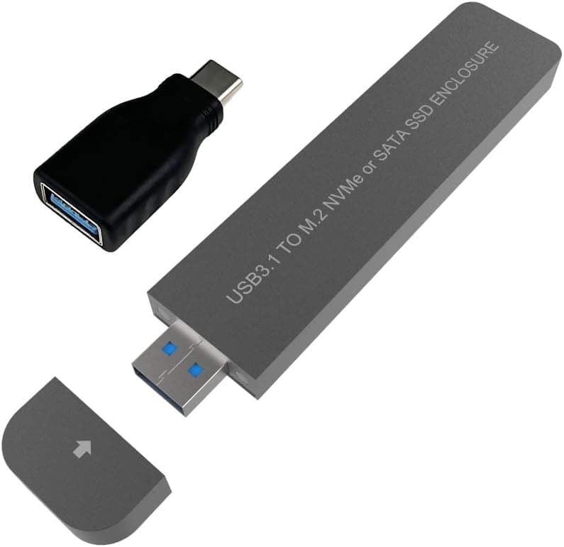 MIJOBS Aluminum M.2 NVME/SATA SSD Enclosure External 10Gbps, USB 3.1 Gen 2 Type C (10 Gbps) to NVME PCI-E M-Key/SATA PCI-E M-Key Applicable to Size 2242/2260/2280