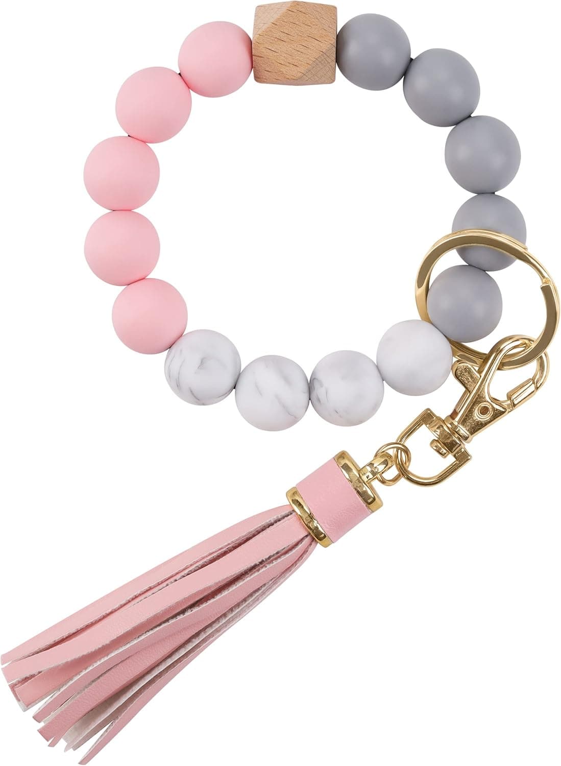 GIEMSON Silicone Key Ring Bracelets Wristlet Keychain Car Beaded Key Ring Bangle Chains for Women