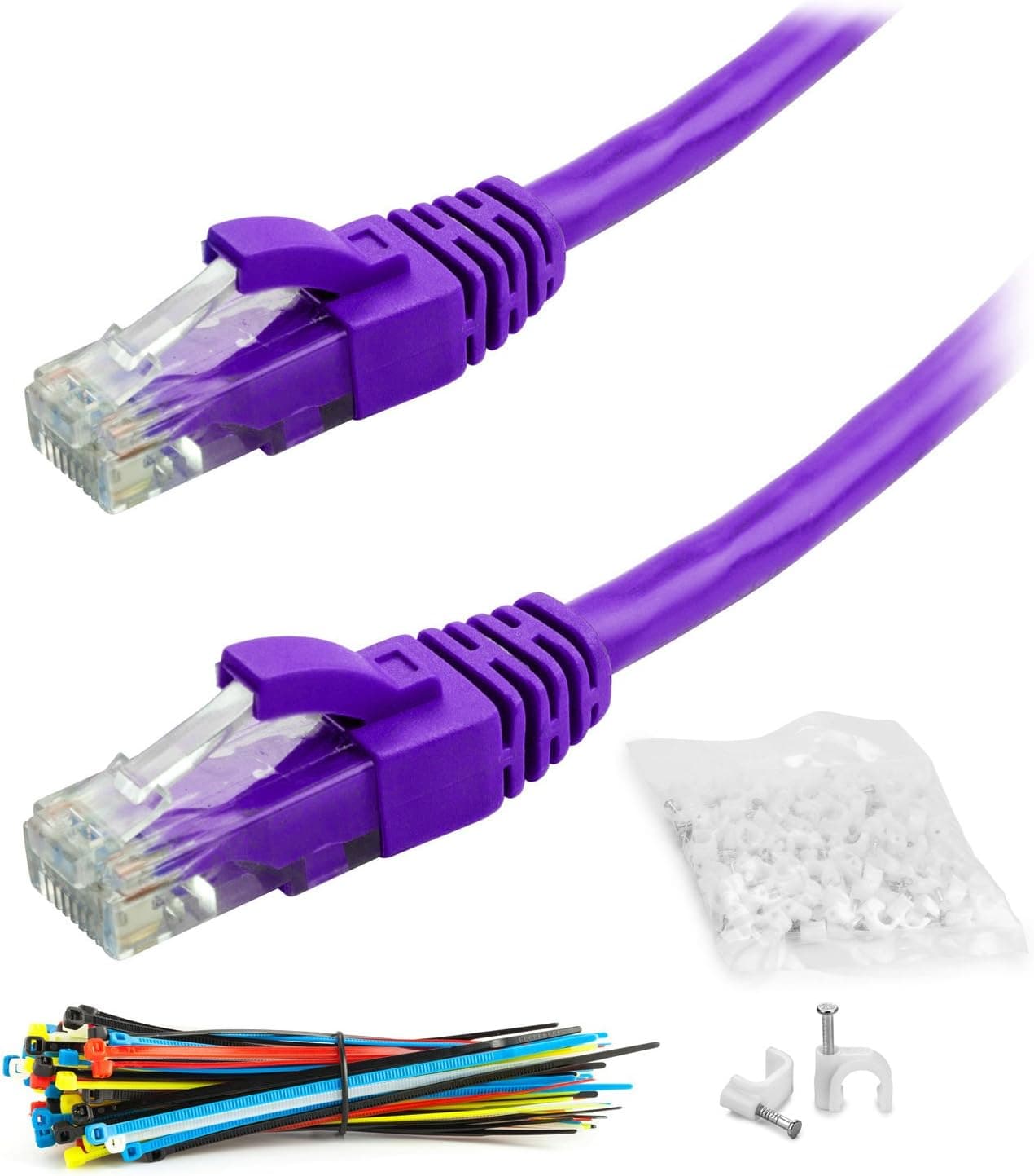 CAT6 Snagless | 250 FT | Purple | Network Ethernet Patch Cable + Cable Ties