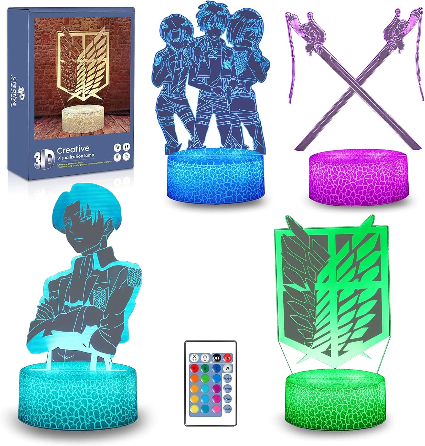 Attack On Titan Levi Ackerman Figurine 3D Anime Lamp - 4 Pattern 16 Color Change Birthday Xmas Perfect Gifts for Boys Girls Kids Room Decor