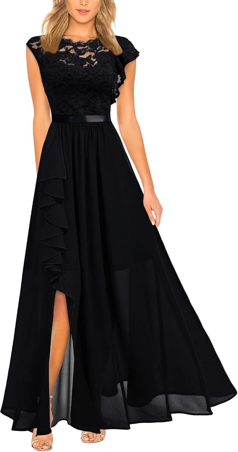 Miusol Women's Formal Floral Lace Ruffle Style Bridesmaid Party Maxi Dress