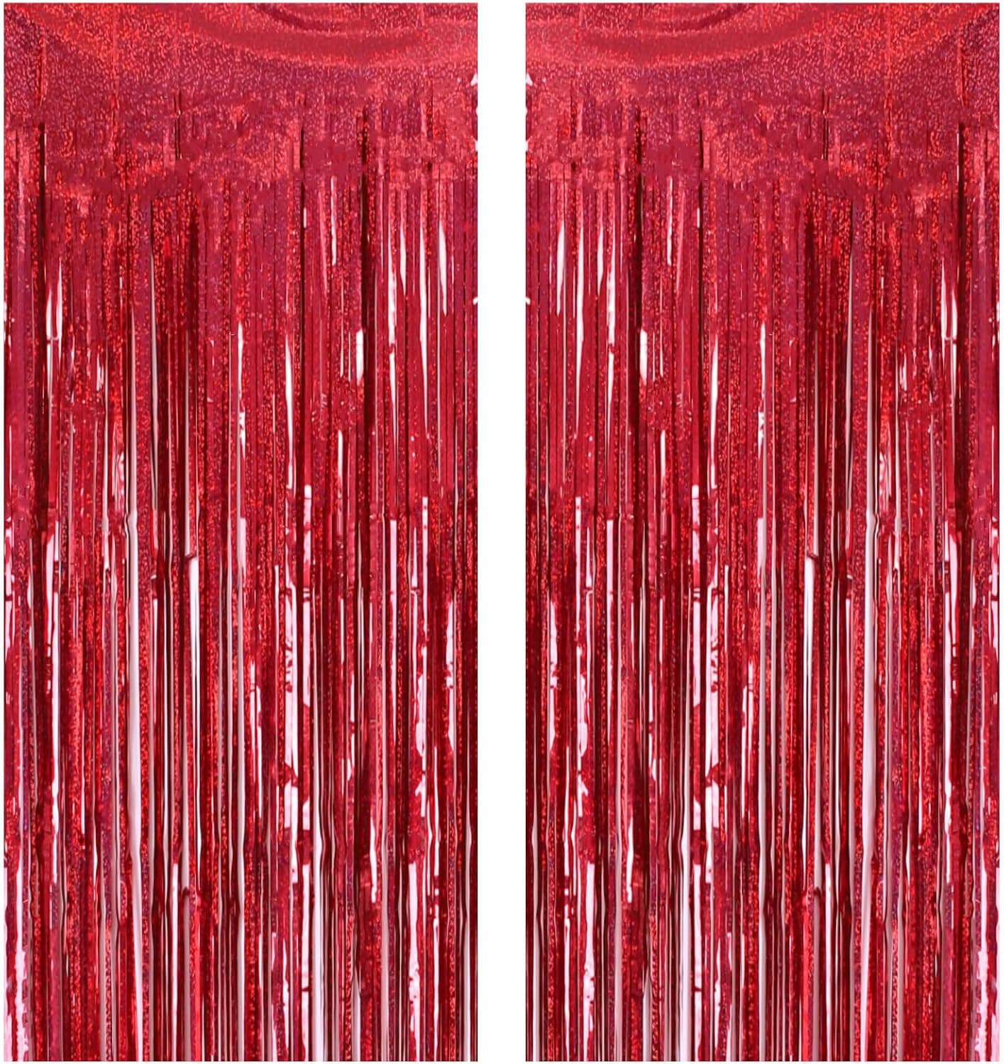 2 Pack 3.2ft x 8.2ft Red Foil Fringe Curtain, Glitter Metallic Tinsel Foil Fringe Curtains Photo Booth Backdrop Tinsel Door Curtains for Wedding Bridal Shower Bachelorette Christmas Party Decorations