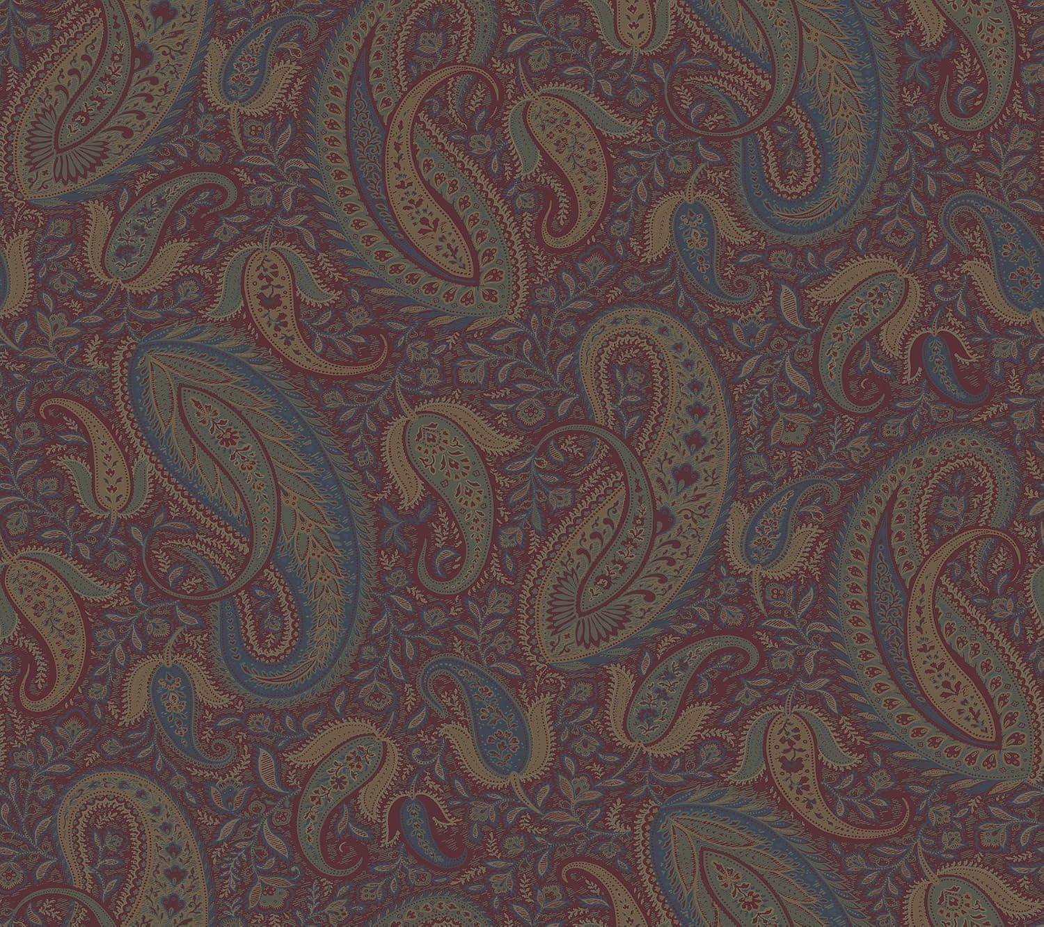Chesapeake MAN330111 Nathaniel Modern Paisley Wallpaper, Burgundy