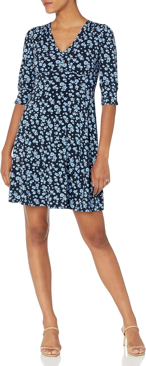 Lark & Ro Women's Lightweight Half Sleeve Fit and Flare Dress