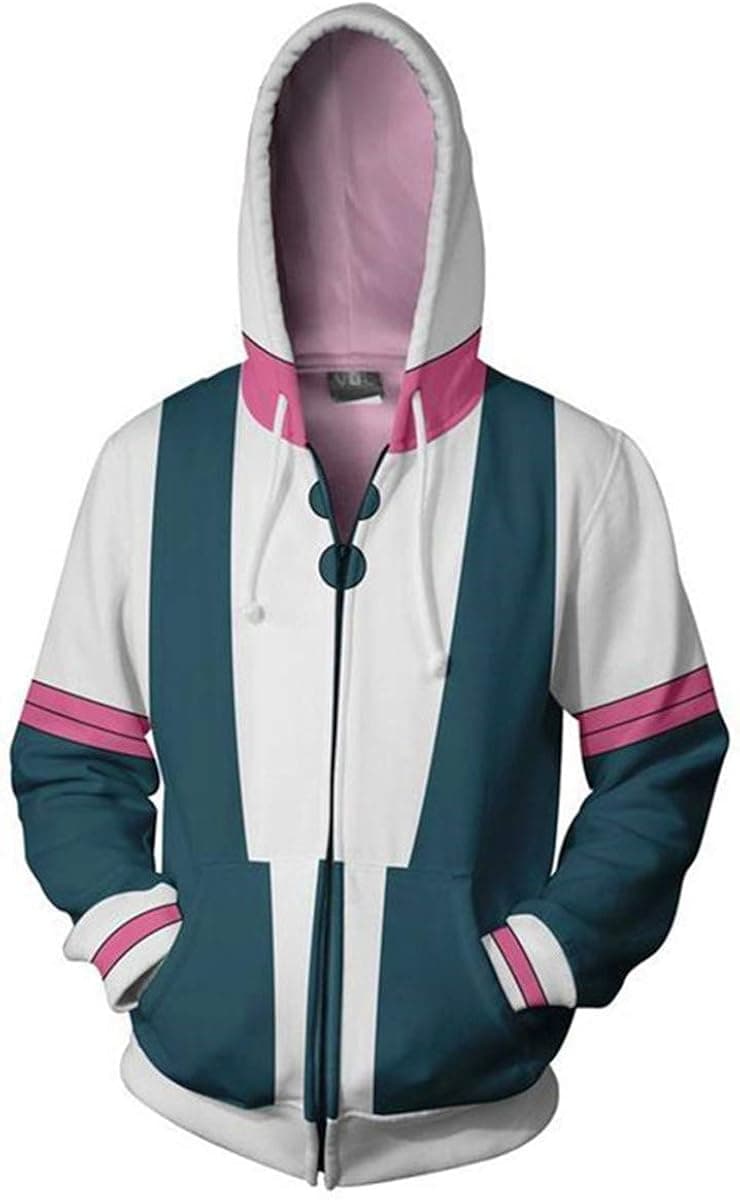 YUANTU anime Academia Midoriya Hoodies Cosplay Costume Jacket Adult Unisex Pink/White