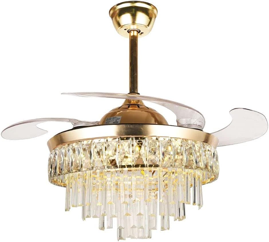 A Million 42 inch Crystal Ceiling Fan Light, Modern Luxury Chandelier with Retractable Blades, Remote Control 3 Speeds 3 Color Lighting Silent Ceiling Fan Lighting Fixture, LED Kits Included, Gold