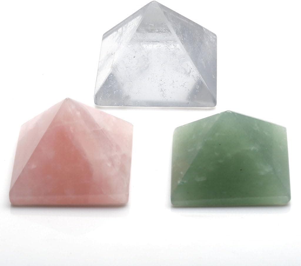 Top Plaza Chakra Prymaid Rose Quartz Green Aventurine Feng Shui Spiritual Reiki Healing Crystal Energy Statue Pyramid Figurines Decoration 1-1 1/4 Inch(Rose Quartz+White Crystal+Green Aventurine)