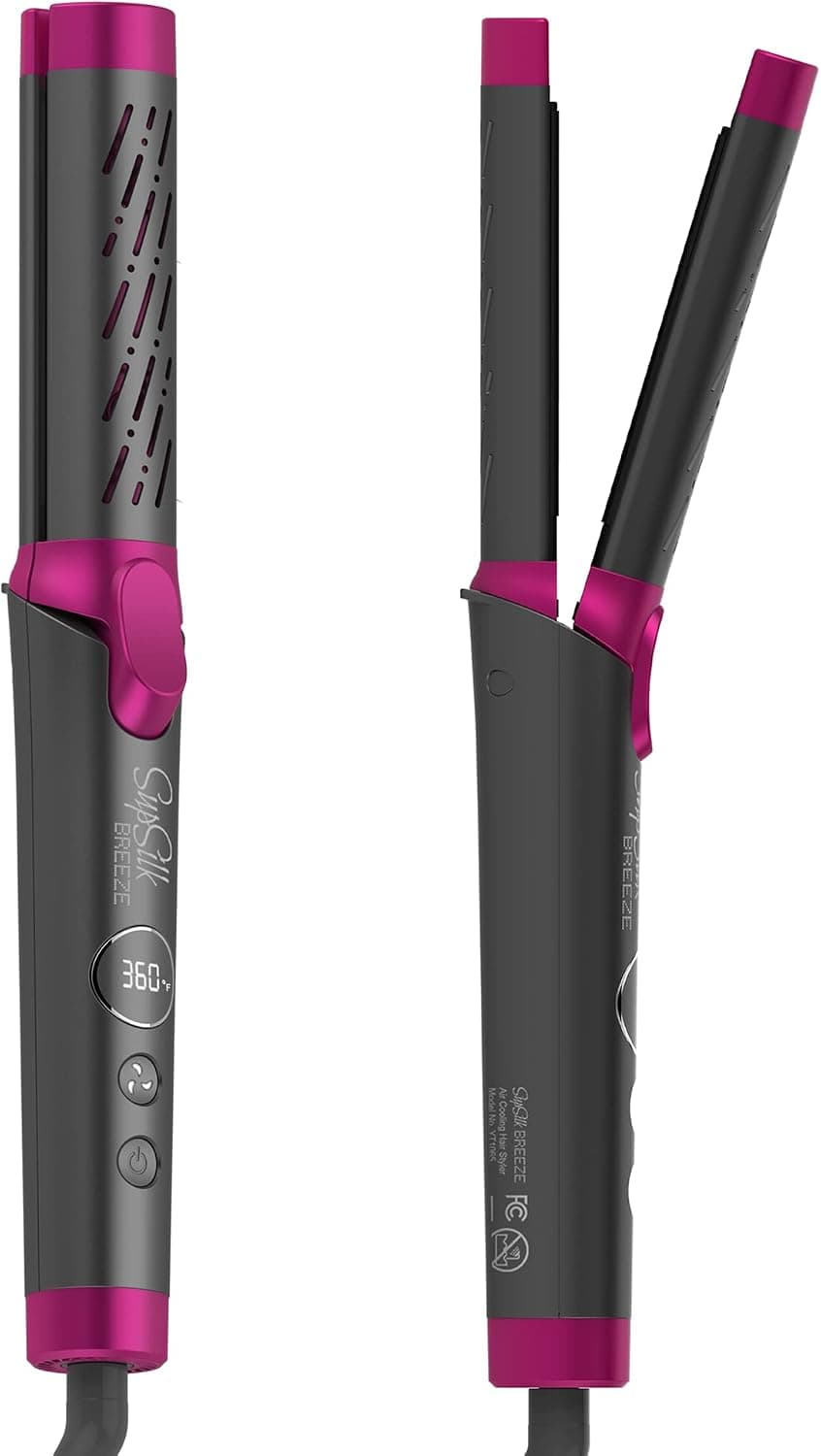 SupSilk Cool Air Hair Curler, 2-in-1 Straightening and Curling Iron with Airflow for No Damage Bouncy Curls Beach Waves & Sleek Straight, Ceramic Tourmaline Flat Iron Curling Wand with 5 Heat Settings