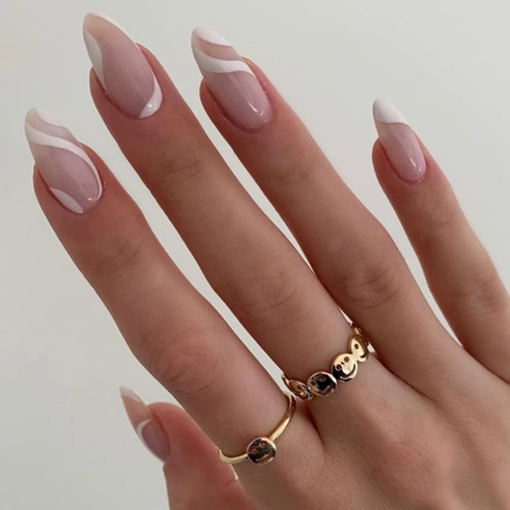 YoYoee Short Press On Nails- Almond Fake Nails Swirl False Nails Acrylic NailsTips for Women and Girls (24 PCS) (gorgeous 1)