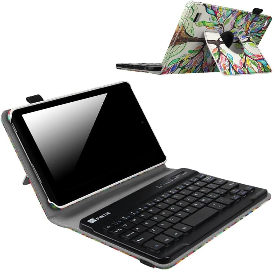 Fintie Keyboard Case for Amazon Fire (Previous 5th Generation, 2015 7 inch) - Multi-Angel Stand Cover with Built-in Wireless Bluetooth Keyboard, Love Tree