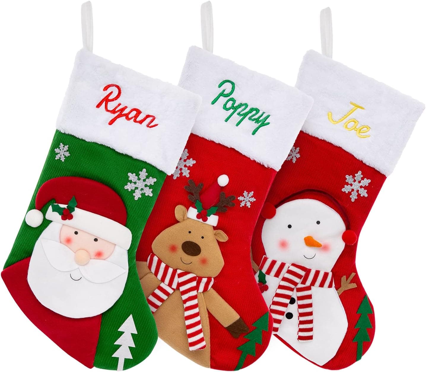 Personalized Christmas Stockings Custom Name Christmas Stockings Large Classic Fireplace Hanging Stockings for Kids,Family Stocking Holiday Party Xmas Decoration, Reindeer, Santa，Snowman（2 Pack）