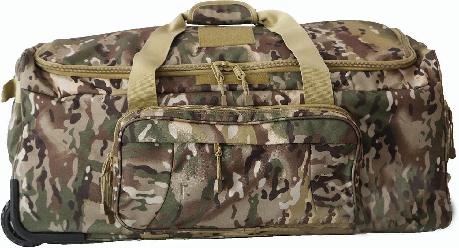 ARMYCAMO Military Tactical Wheeled Deployment Trolley Duffel Bag Heavy-Duty Camping Hiking Running Trekking