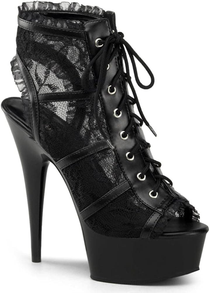 6 Inch Black Lace Booties Lace Up Shoes Women's High Heel Platforms Size: 6