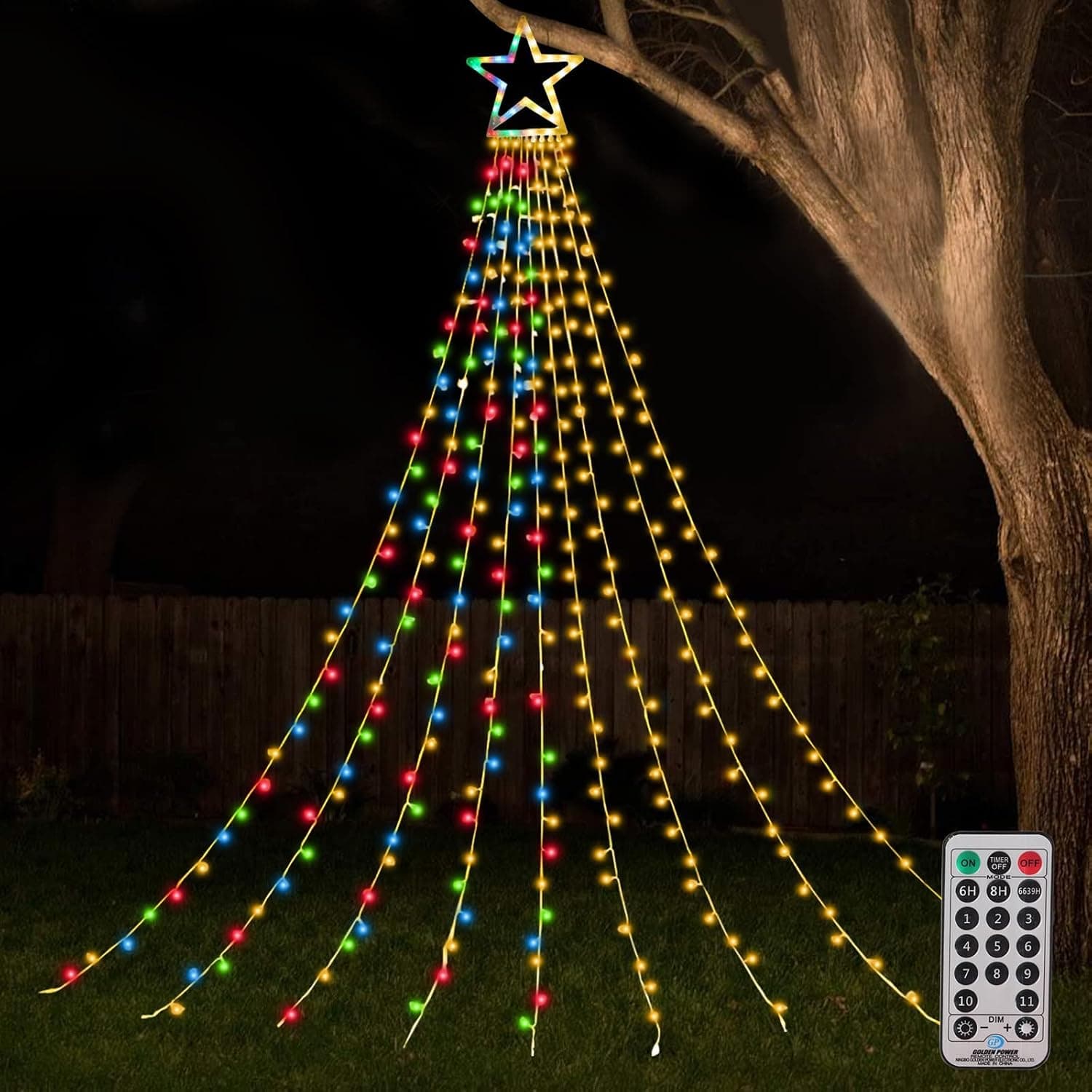 ZTX Christmas Decorations Outdoor Star Lights,11Ft Christmas Tree Toppers Lights with Remote,11 Lighting Modes Waterfall Christmas String Lights for Christmas,Halloween,New Year Gifts(Color Changing)