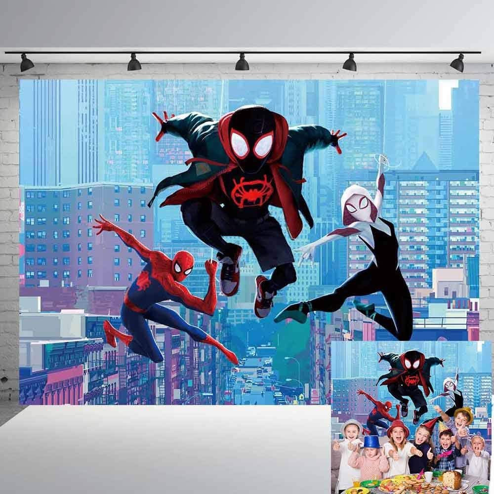 Miles Morales Spiderman Backdrop Boys Birthday Party Supplies Birthday Decoration Banner Party Supplies Photography Background Photo Studio Props 7x5Ft