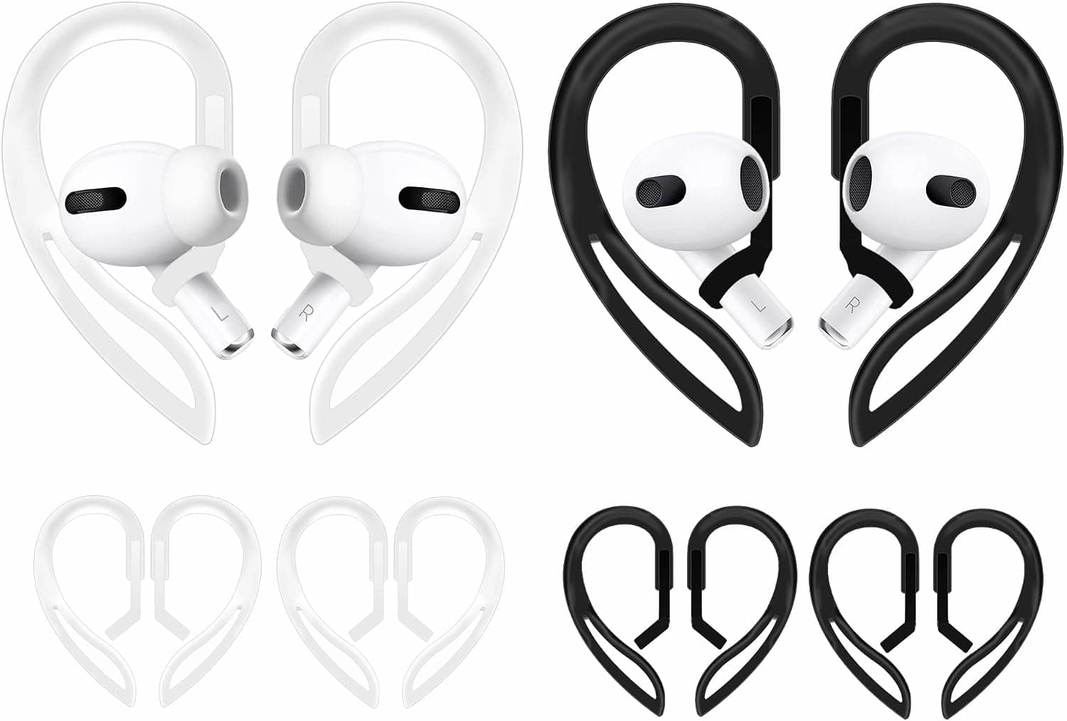 4 Pairs Ear Hooks Compatible with AirPods 3 2 1 and Pro 2 Pro, 360 Degree Rotation Adjustable Length Anti-Slip Sport Outdoor Wing Earhooks Tips Holder Compatible with AirPods Pro 2 Pro and 1 2 3 2B2C