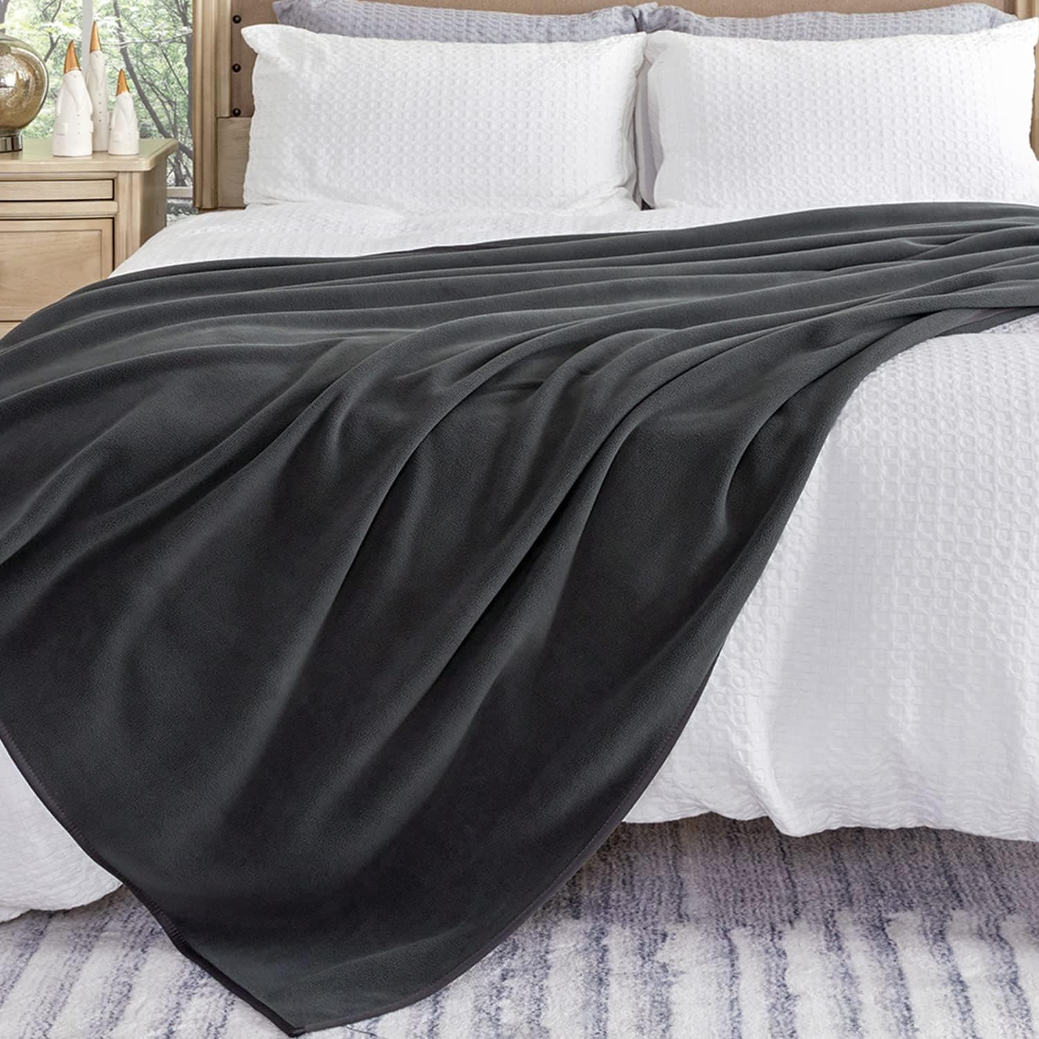 BEAINY Bed Blanket Throw Blanket with Double Sided Polar Fleece Blanket Perfect for Couch, Bed, or Anywhere - Machine Washable and Dryer Safe (Dark Grey, 73x90)