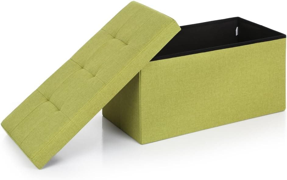 iKayaa Faux Linen Folding Storage Ottoman Bench Foot Rest Coffee Table Large Rectangle