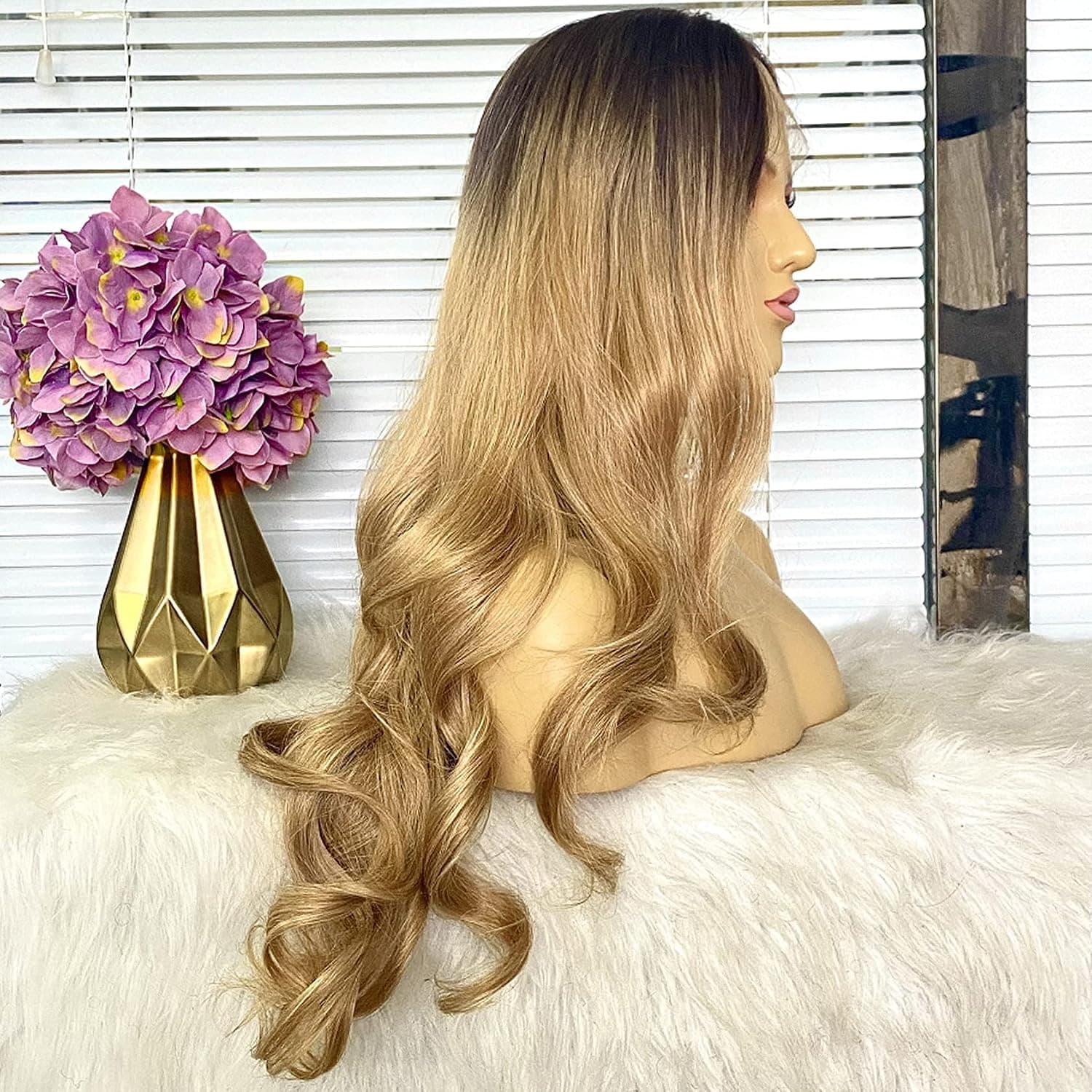 Body Wave Golden Brown Ombre Lace Front Wigs for Women Heat Resistant Synthetic Hair Wig Thick Soft Glueless Fiber Hair(22inch, Golden Brown Lace Front Wig)
