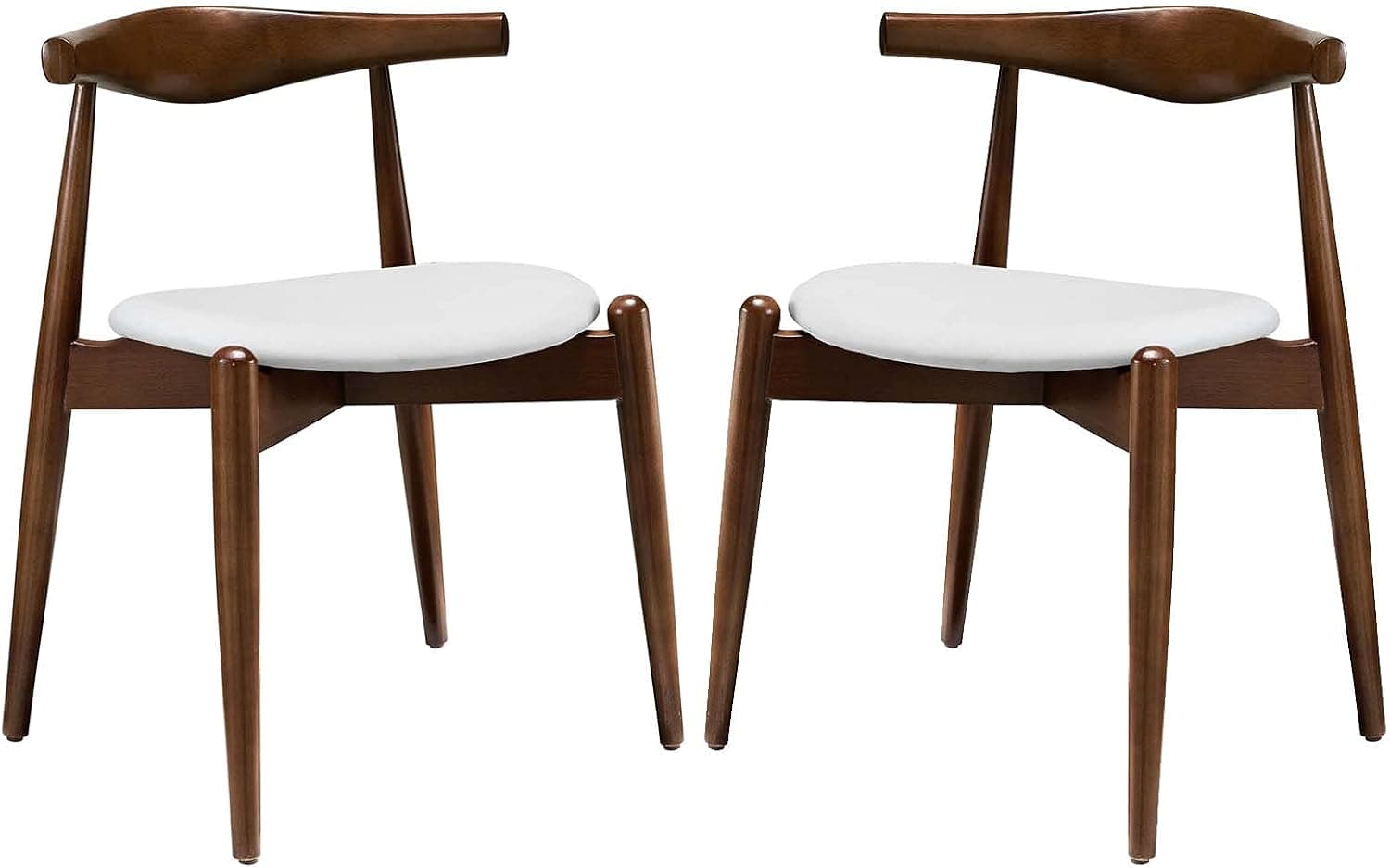 Modway Stalwart Mid-Century Modern Faux Leather Upholstered Two Dining Chairs in Dark Walnut White