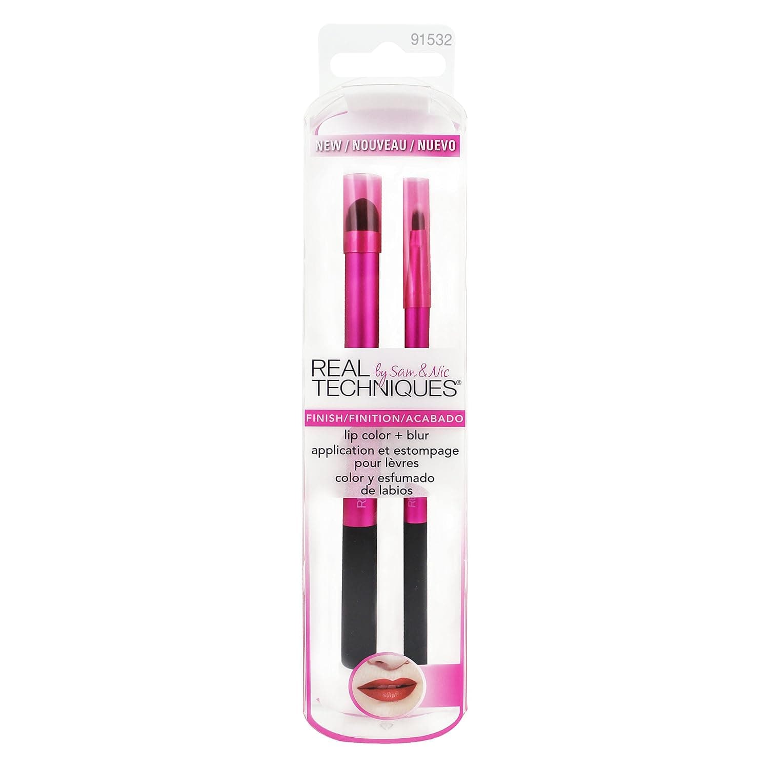 Real Techniques Cruelty Free Lip Color Plus Blur Brush; With Ultra Plush Custom Cut Synthetic Bristles and Extended Aluminum Ferrules to Build Coverage