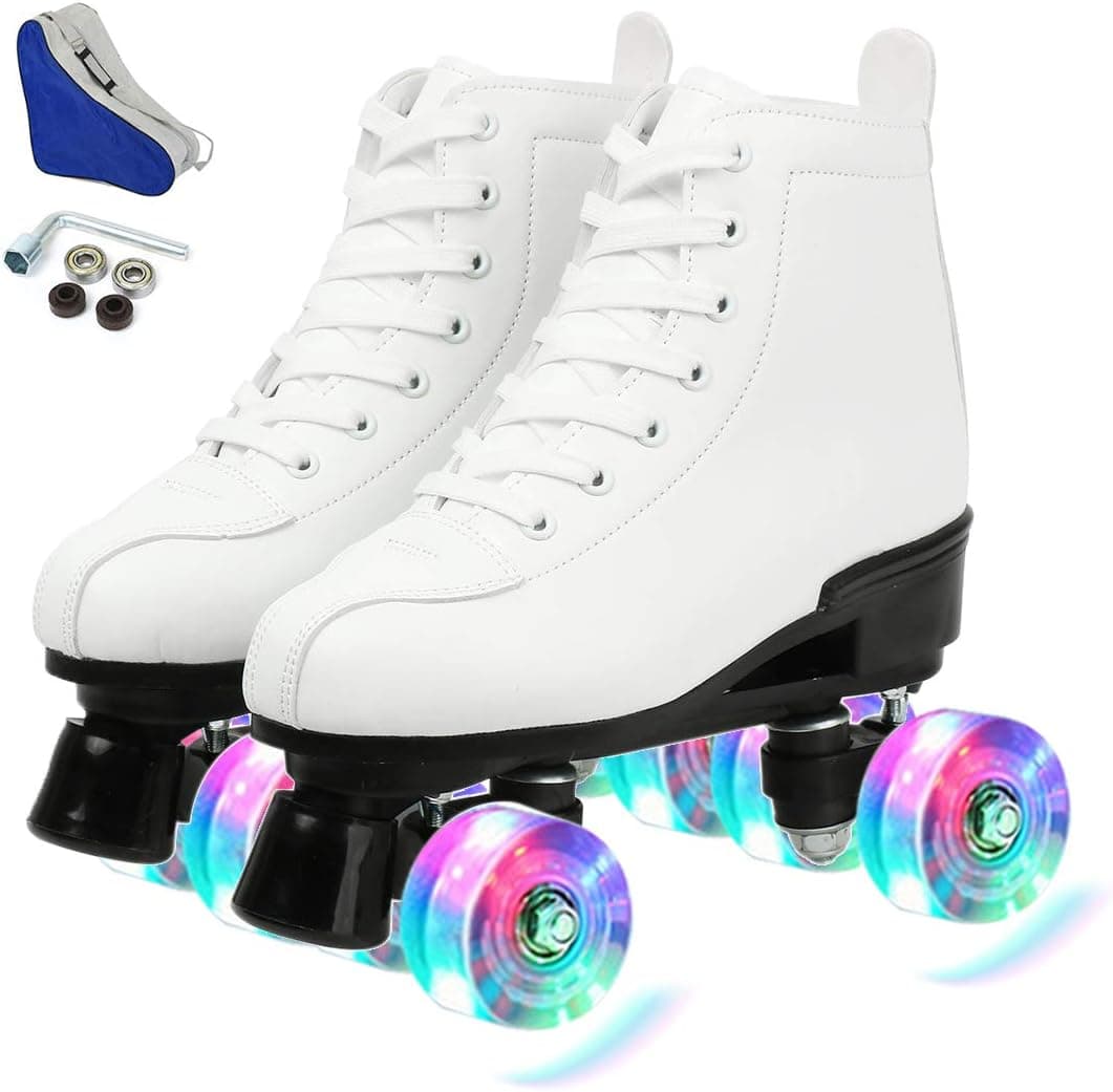Gets Women's Roller Skates PU Leather High-top Roller Skates Four-Wheel Roller Skates Shiny Roller Skates for Girls Unisex