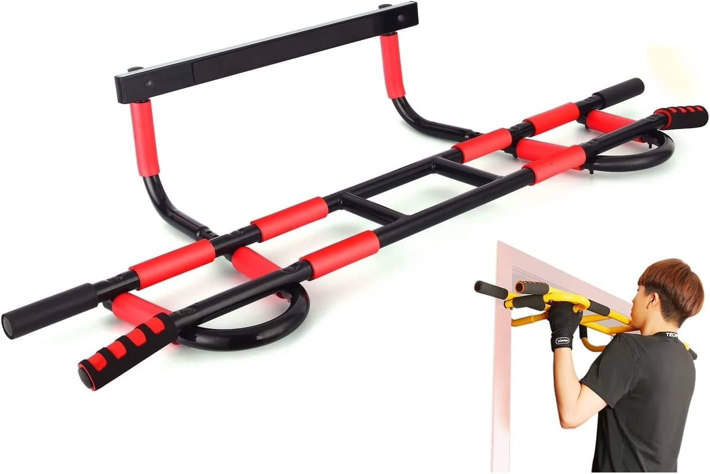 Profit Doorway Pull Up Chin Up Door Gym Upper Body Workout Trainer Bar Maximum Stability-Weight Load of 600lbs- 16 Grip Position- Easy and Quick(4 Screws) to Setup Anywhere Home Workout (Black Frame)
