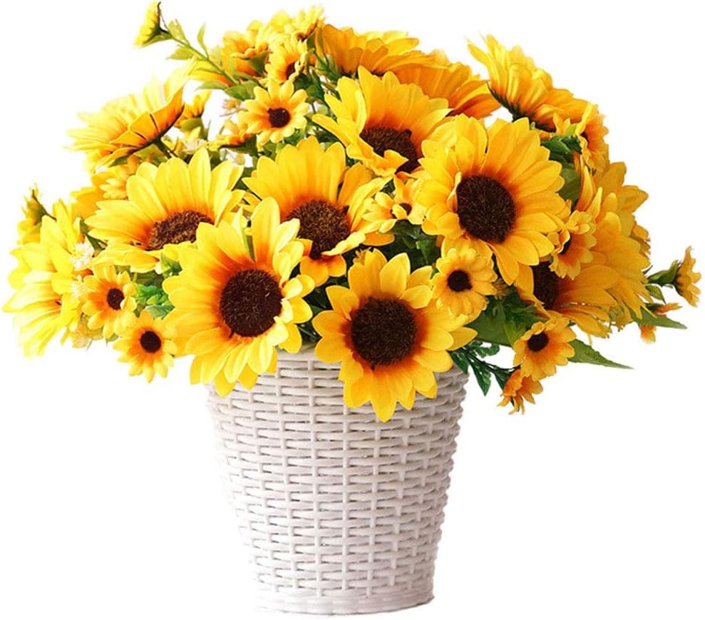 Sunrisee Artificial Sunflowers 4 Bunches Fake Silk Sunflower Bouquet Artificial Flowers for Home Wedding Office Party Decor, 11.8 Inches