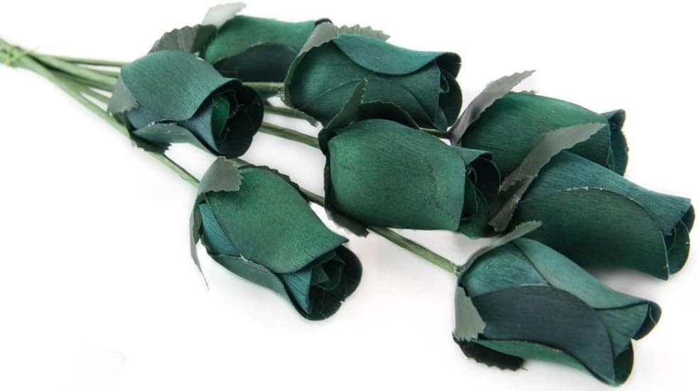 Hunter Green Roses Bunch of 8 Closed Bud Wooden Roses for Crafts Custom Bouquets and Other DIY Projects. Choose Form Over 50 Colors