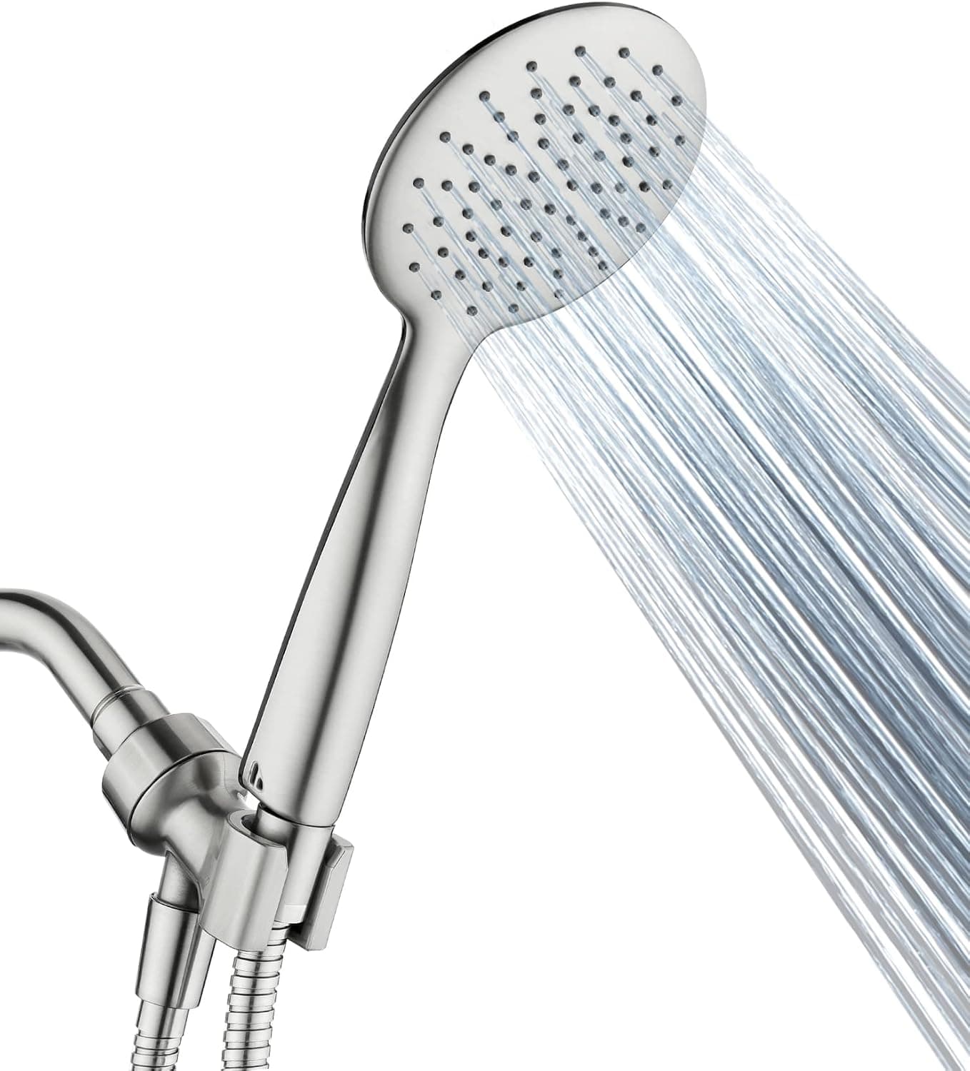 BRIGHT SHOWERS High Pressure Handheld Shower Head Set, Hand Held Showerhead with 60 Inch Flexible Shower Hose and Adjustable Shower Arm Mount Bracket, Detachable Shower Wand, Brushed Nickel