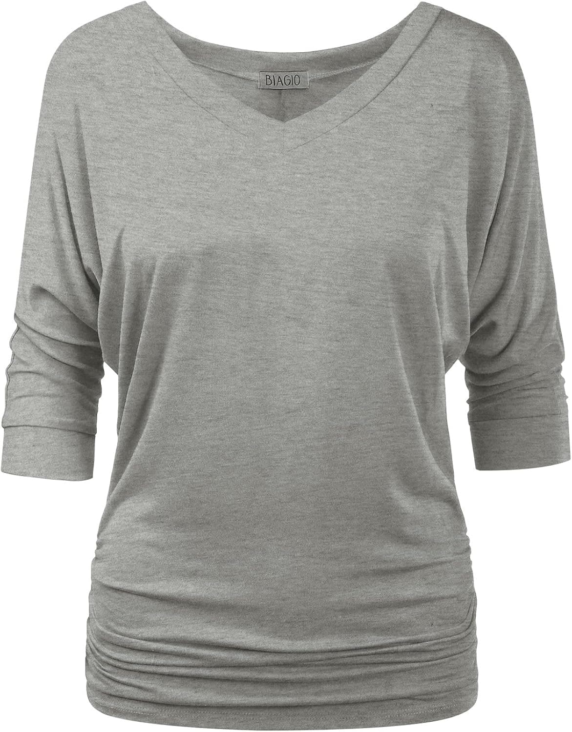 BIADANI Women 3/4 Sleeve Dolman Drape Soft Top with Side Shirring