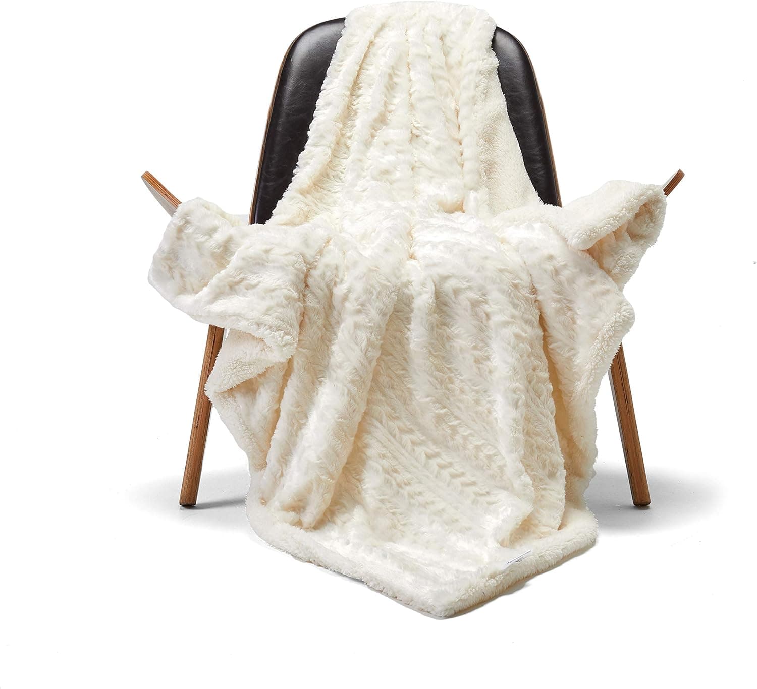 GONAAP Luxury Fluffy Embossed Mink Faux Fur with Super Soft Cozy Warm Sherpa Throw Blanket for Coach Sofa Cream 50*60 Wheat