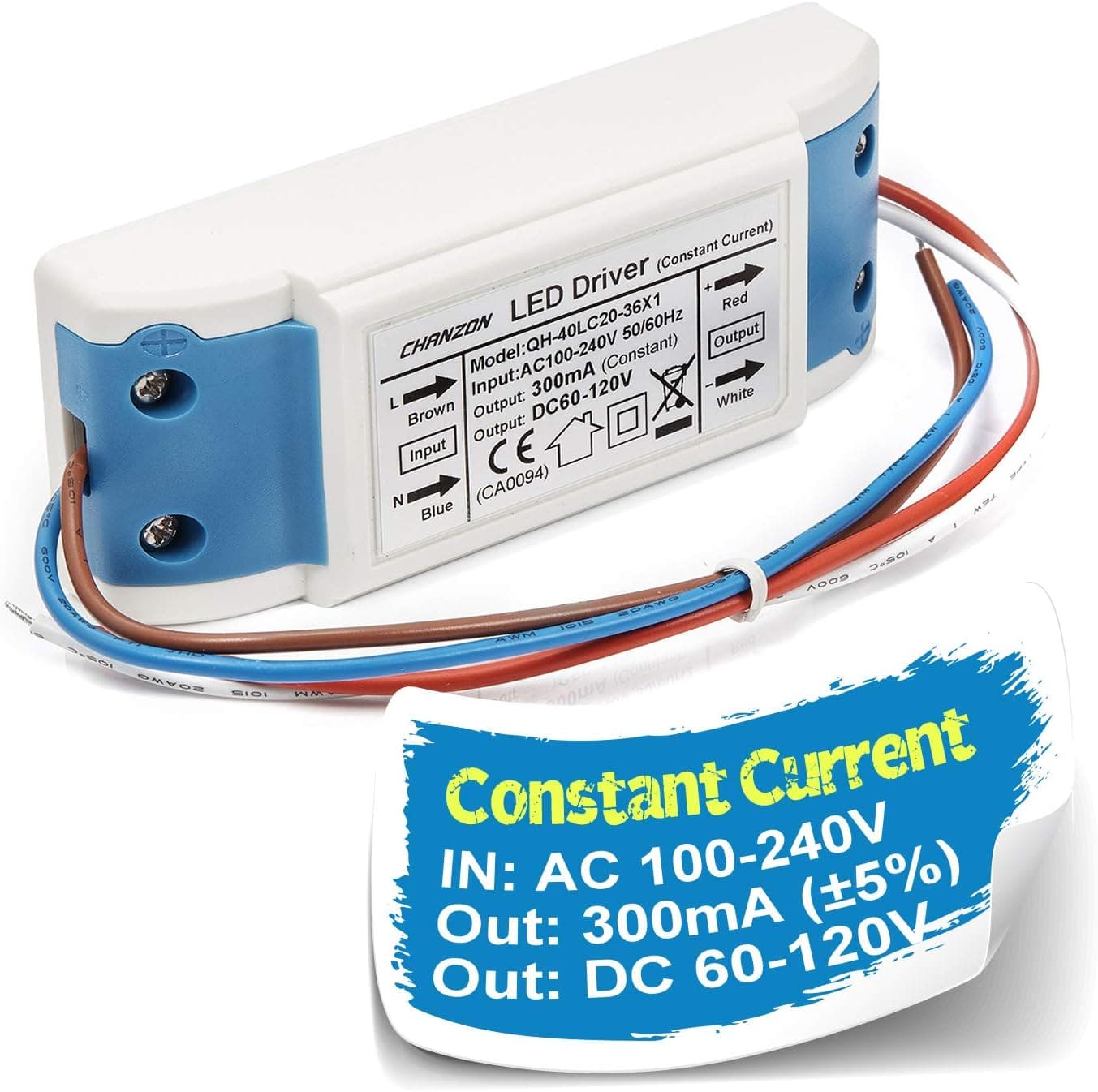 Chanzon LED Driver 300mA (Constant Current Output) 60V-120V (Input 100-240V AC-DC) (20-36) x1W 20W 24W 30W 36W Power Supply 300 mA Lighting Transformer Drivers for High Power COB Chips (Plastic Case)