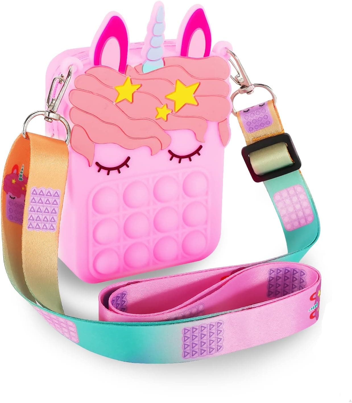 CXPHT Push Bubble Sensory Pop Simple Fidget Mini Purse, Push Bubble Fidget Sensory Toys Crossbody Shoulder Bag for Grils, Silicone Small Purse Relieve Stress Relief Toy for Kid Adult. (Pink)