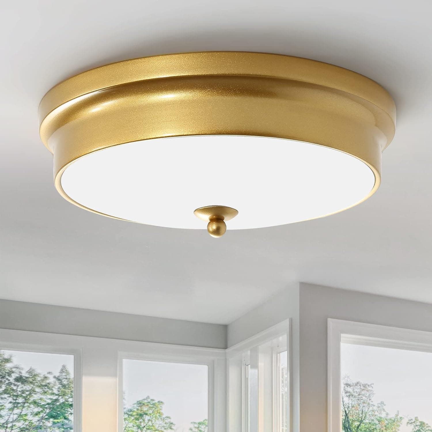 POLITAMP 12.6 Inch Gold Ceiling Light Fixture,2-Light Flush Mount Light for Bedroom Hallway Bathroom Kitchen Dining Room Entryway，Frosted Glass Shade