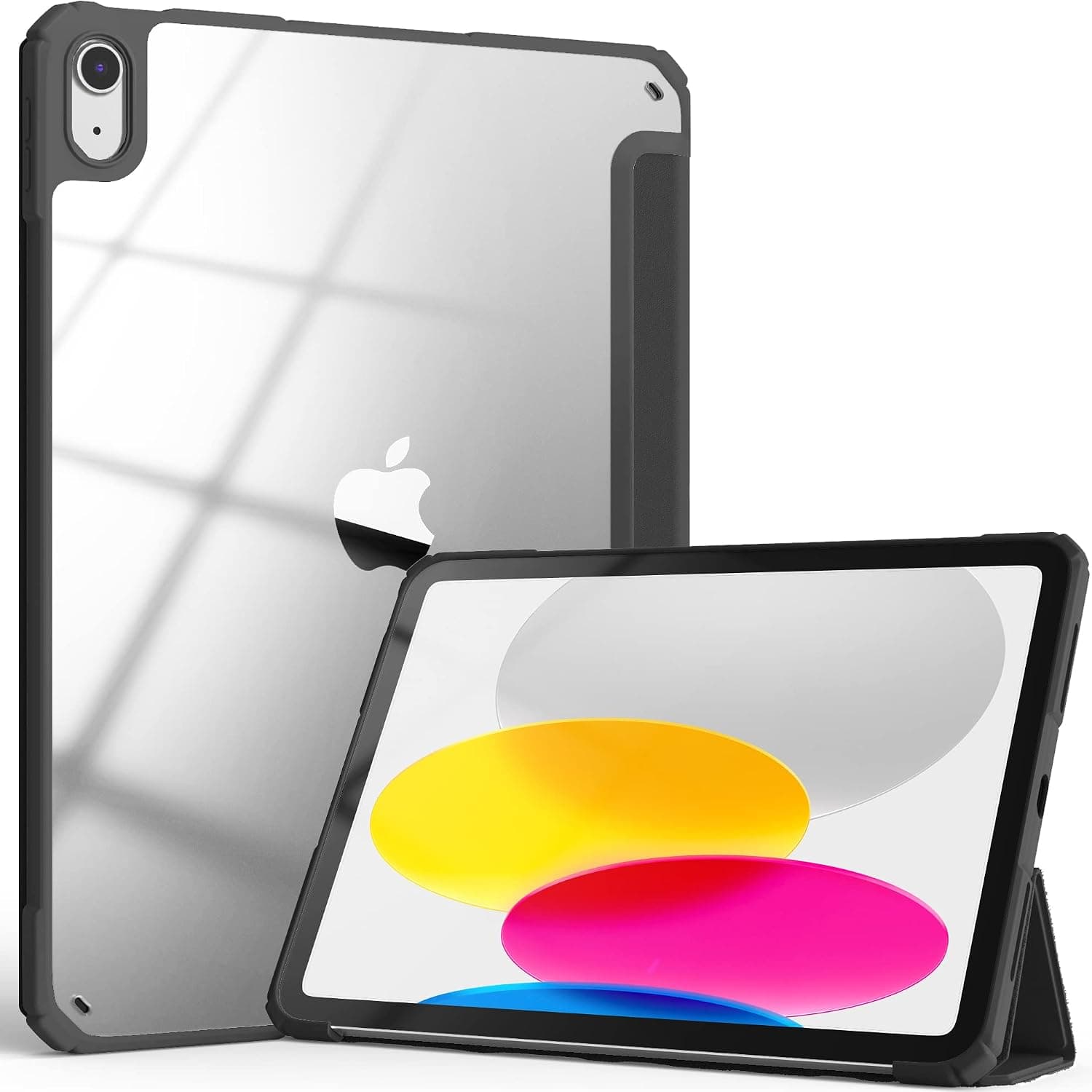 VOPOTEK iPad 10th Generation 2022 Case, Clear Hard PC Back Plate, Thin, Protective, Magnetic Stand, Auto Sleep/Wake Cover for iPad 10th Gen 10.9 inch 2022, Support Touch ID, Black