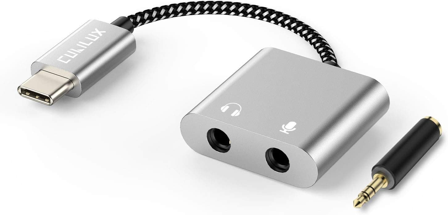 Cubilux USB C to TRS Microphone & Audio Splitter, Type C to 3.5mm Headphone & MIC Adapter Compatible with Samsung Galaxy S21/S20 Ultra Note 20/10 Tab S8/S7/S6, Google Pixel 7/6 Pro 6a 5 4 XL and More