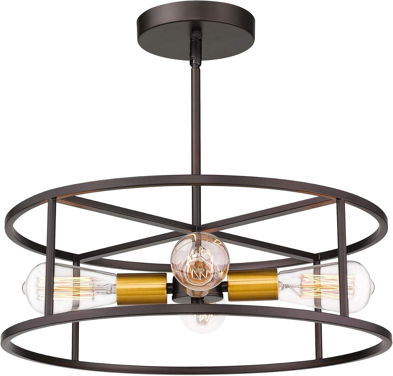 JAZAVA 18 inches Semi Flush Mount Ceiling Light, 4-Light Close to Ceiling Light Fixtures Hanging Adjustable Pendant Lighting, Cylinder Geometric, Oil Rubbed Bronze and Brass Finish