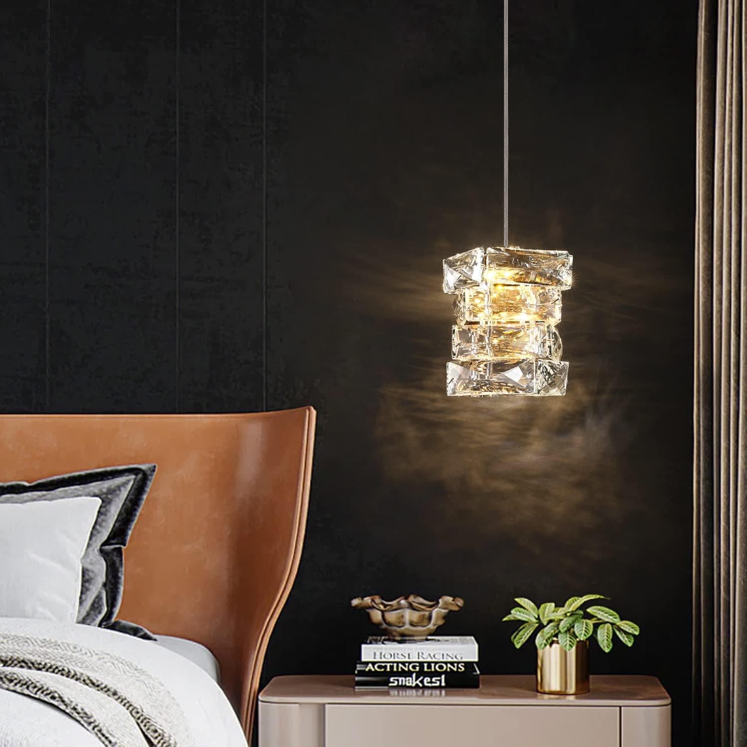 1-Light Mini Crystal Pendant Light,Modern Chrome Irregular K9 Kitchen Island Crystal Pendant Lighting, Cord Adjustable Dining Room Ceiling Hanging Lights for Kitchen Bedroom Coffee Shop Hallway…