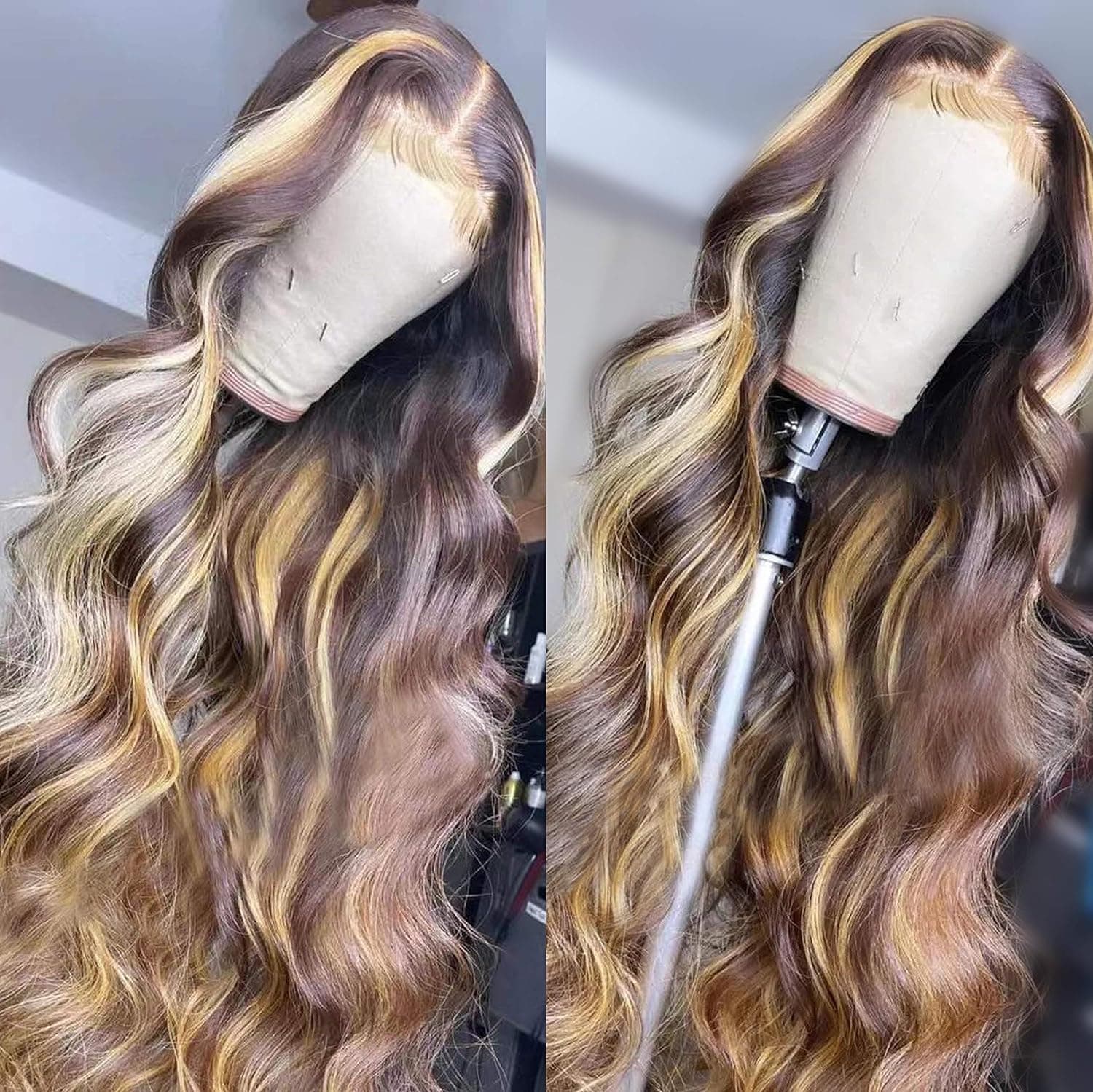 13x4 Body Wavy 4-27 Highlight Colored Lace Front Wigs Human Hair Brazilian Lace Front Human Hair Wigs 150% Density Pre Plucked With Baby Hairs For Women. (22 Inch)